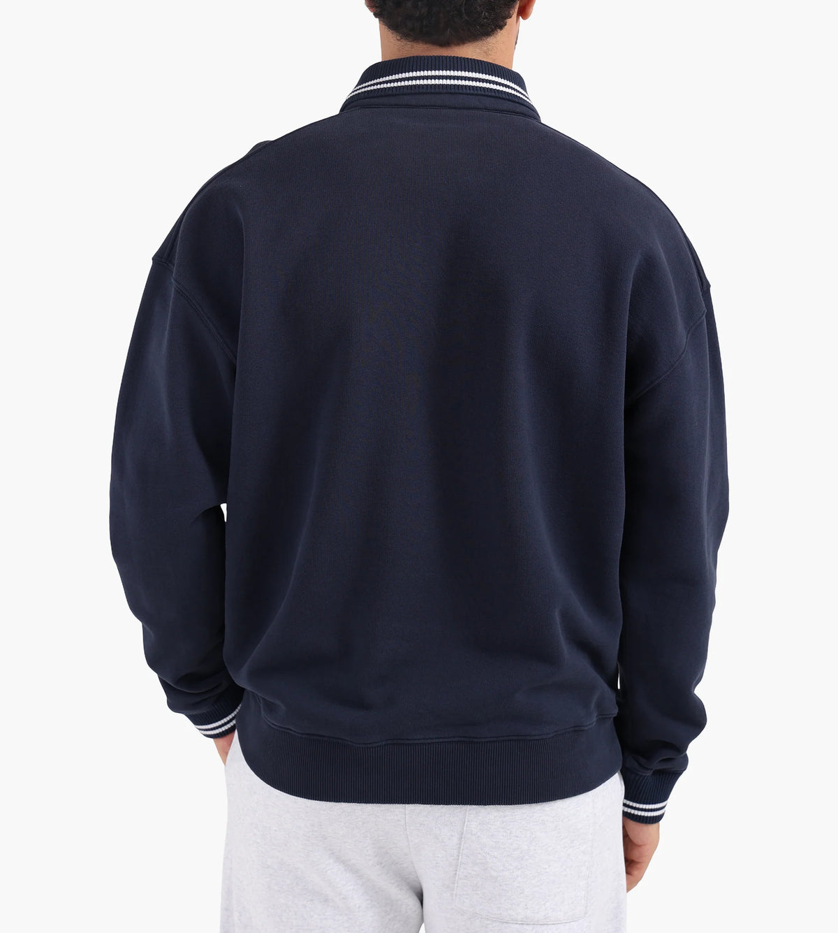 Polo Oversize à Col Rayé Bleu Marine