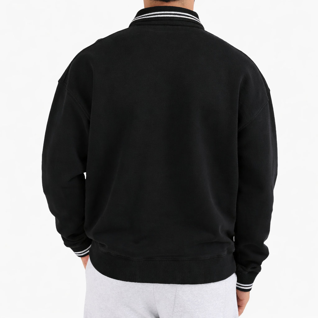 Polo Oversize à Col Rayé Noir