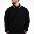 Polo Oversize à Col Rayé Noir