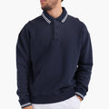 Polo Oversize à Col Rayé Bleu Marine